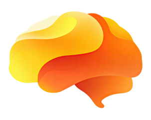 Abstract stylized brain graphic, warm orange and yellow hues