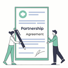 People signing partnership agreement document contract