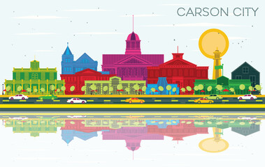 Carson City Nevada City Skyline with Color Buildings and Reflections. Business Travel and Tourism Concept with Modern Architecture. Carson City Cityscape with Landmarks.
