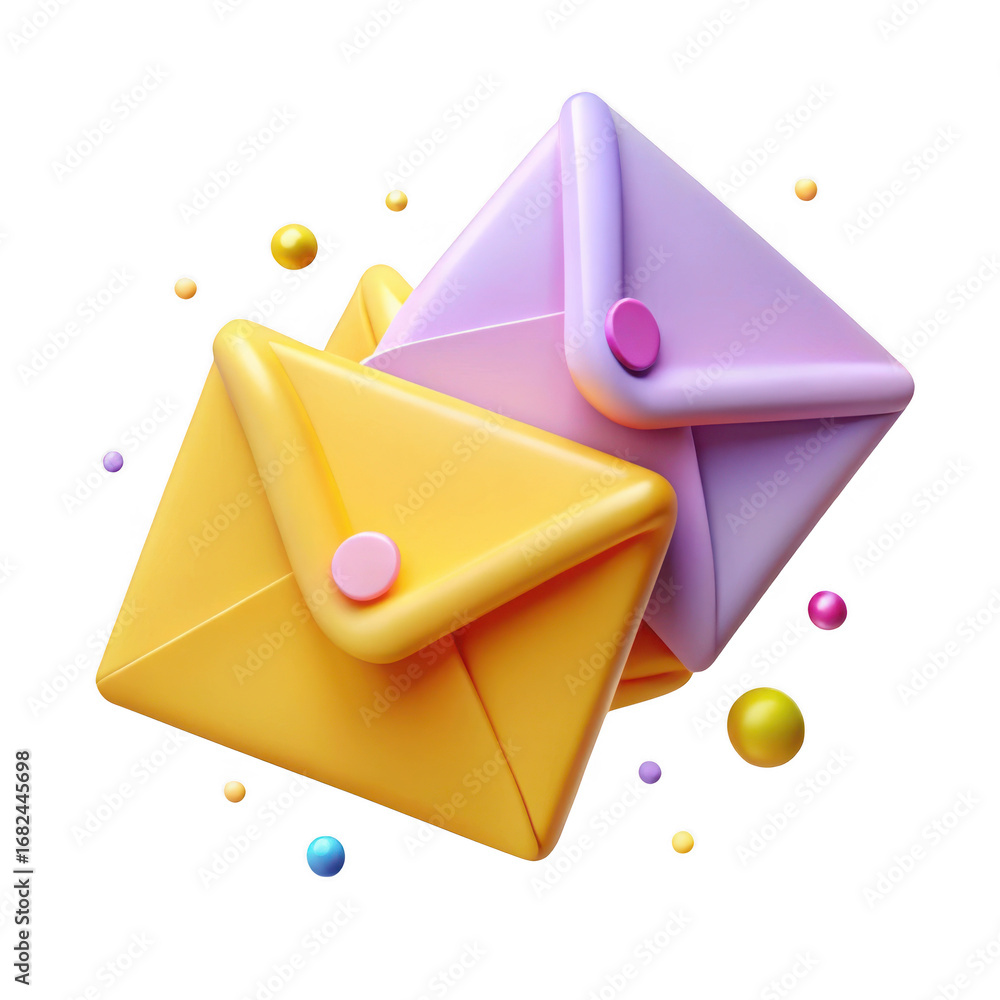 Poster 3d render of two colorful envelopes isolated on transparent background