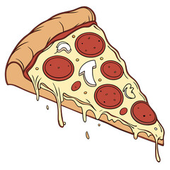 Pepperoni mushroom pizza slice dripping cheese vector