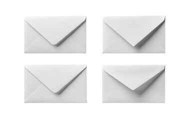 Four blank white envelopes arranged in a grid.  Each envelope displays a classic flap design