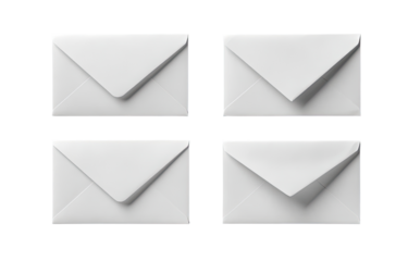 Four blank white envelopes arranged in a grid.  Each envelope displays a classic flap design