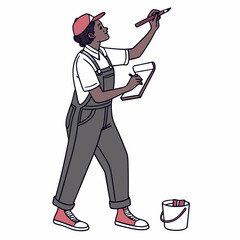 Person painting with pencil and notepad bucket