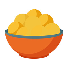 Bowl full of golden spheres, possibly potatoes or dumplings food vector on white background.