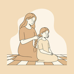 mother braiding the hair of her daughter