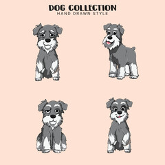Cute Schnauzer dogs vector set Collection of hand drawn kawaii style in illustration