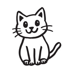 Cat Doodle Black and White Illustration Vector Image Cute Kitten Sketch Line Art Drawing Silhouette