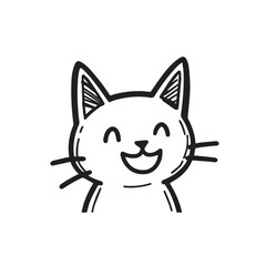 Cat Doodle Black and White Illustration Vector Image Cute Kitten Sketch Line Art Drawing Silhouette