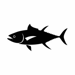 Naklejka premium Vector illustration of a tuna fish icon. A simple black silhouette of an oceanic animal for seafood menus or fishing club emblems