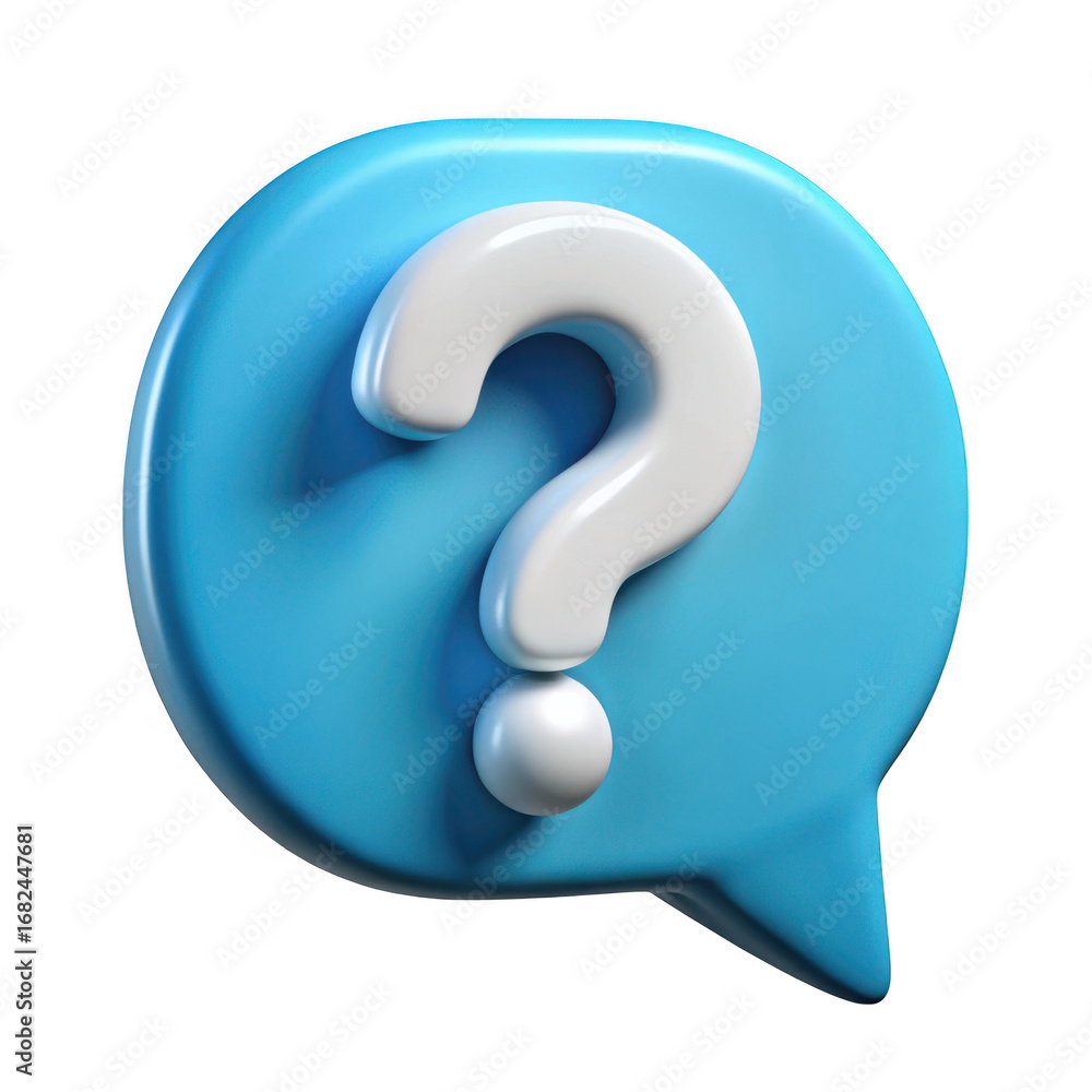 Poster 3d render blue speech bubble question mark isolated on transparent background
