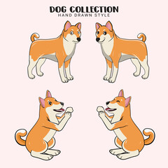 Cute Shiba Inu dogs vector set Collection of hand drawn kawaii style in illustration