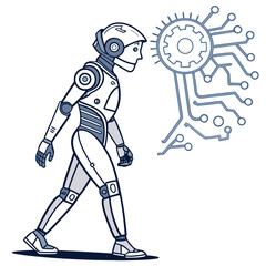 Robot observing circuit board android humanoid