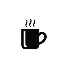Simple Black and White Illustration of a Hot Steaming Coffee Mug