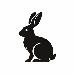 Sleek black rabbit silhouette illustration, a minimalist side profile of a cute bunny, perfect for graphic design elements, wildlife themes, or animal lover concepts