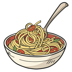 Spaghetti with tomato sauce and basil pasta fork