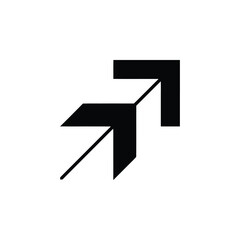 Two Bold Black Arrows Pointing Upwards and Right with a Thin Line Showing Depth