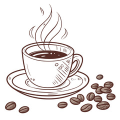 Steaming Coffee Cup With Beans saucer
