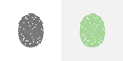 Two Fingerprint Icons One Black Silhouette and One Green, Isolated on White Backgrounds
