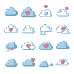 Set of love cloud icons in different styles