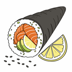 Sushi roll with salmon avocado and lemon vector