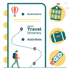 Travel itinerary planner with destinations dates activities