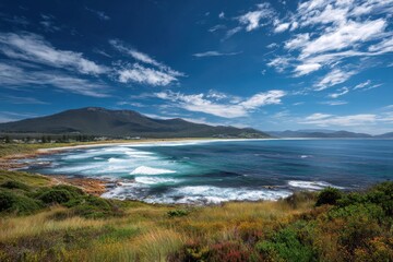 Scenic Coastal Landscape with Waves and Blue Sky in Australia