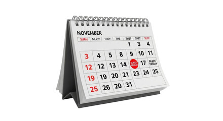 November calendar prominently displays Black Friday circled, reminding shoppers of crucial upcoming sales events and planning opportunities.
