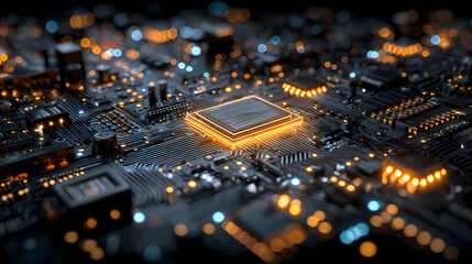 Quantum Computer Chip Glowing in Dark