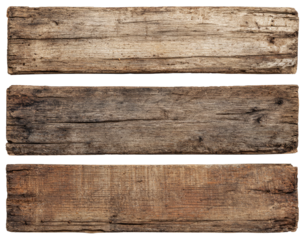 Three weathered wooden planks.  Close-up view of aged, textured wood surfaces.  Horizontal orientation.  Natural tones of brown and gray