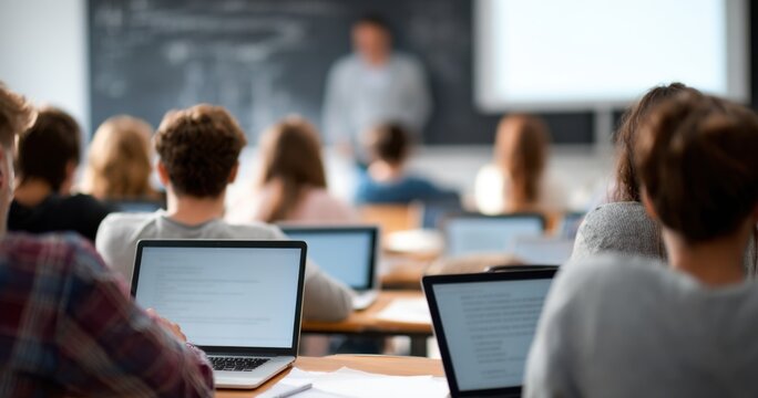 Students Using Laptops in a University Lecture Hall