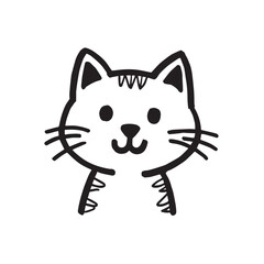 Cat Doodle Black and White Illustration Vector Image Cute Kitten Sketch Line Art Drawing Silhouette
