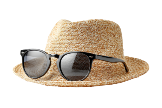 Straw fedora hat and sunglasses