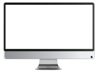 A blank, silver monitor.  It's a modern, rectangular display with a light-grey metallic casing and a dark base