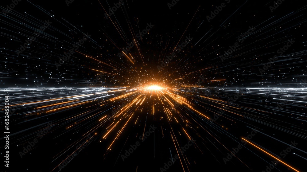 Poster abstract light trails and streaks emanating from a bright central light source