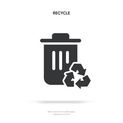 Flat trash, delete, recycle, cleaning, clean, erase, cross vector icon, symbol, sign, emblem, button, push button on white background for UI UX, website, mobile app.