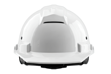 White safety helmet, back view.  Features ventilation