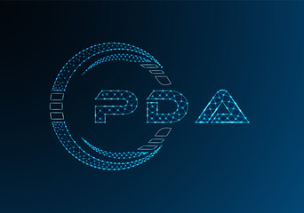 PDA low poly letter logo vector design. PDA lower poly logo design. Low poly logo.