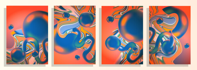 abstract autumn color 3d spheres liquify gradient cover poster background design set, for magazine, cover book, album, flyer, brochure, poster, catalog, etc.