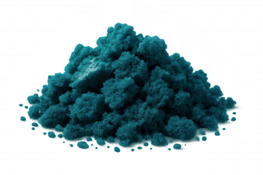 Crystalline compound of copper(ii) sulfate pentahydrate forming a pile isolated on transparent background