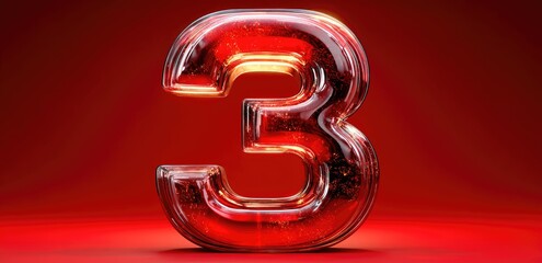 Red, glossy, 3D number three