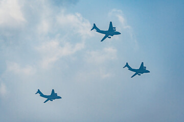 Air echelons fly over Beijing Chang'an Avenue during victory Day parade