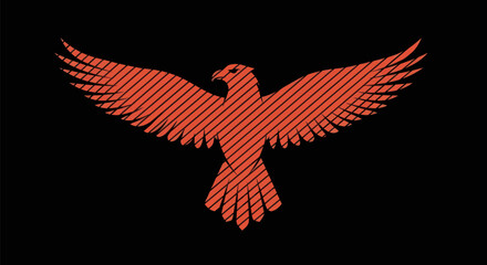 Red Eagle with Striped Texture Flying with Wings Spread.