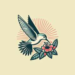 Obraz premium Hummingbird illustration with flower, focused on the main subject.