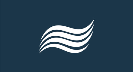 Abstract white wavy lines on a dark blue background resembling flowing water or air currents.