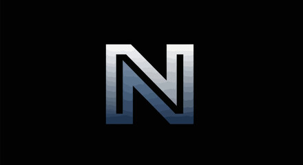 Metallic letter N with a modern and sleek design.