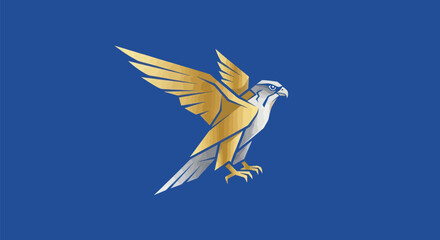 Majestic Falcon in Flight with Golden Feathers and White Head.