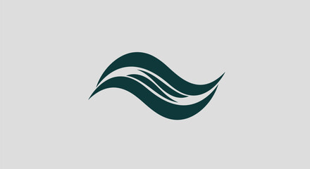 Abstract flowing wave shape in dark green and white symbolizing movement and fluidity.