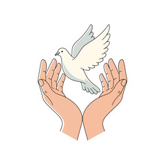 Gentle Hands Releasing a Dove Symbolizing Peace, Hope, and New Beginnings for use in commemorative events, advocacy campaigns, or spiritual illustrations.