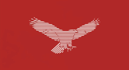 Stylized Eagle Logo with Horizontal Stripes on Red Background.